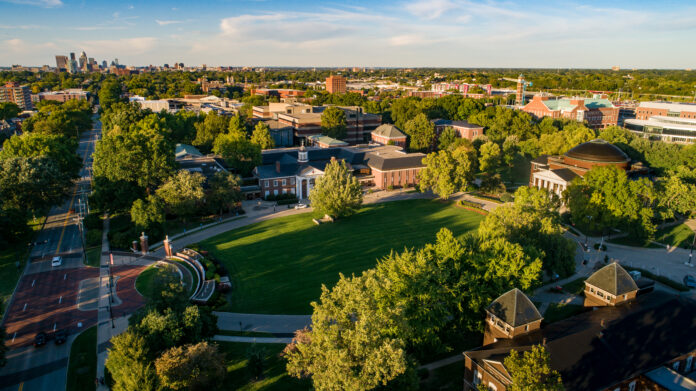 Aerial view of Grawemeyer Hall