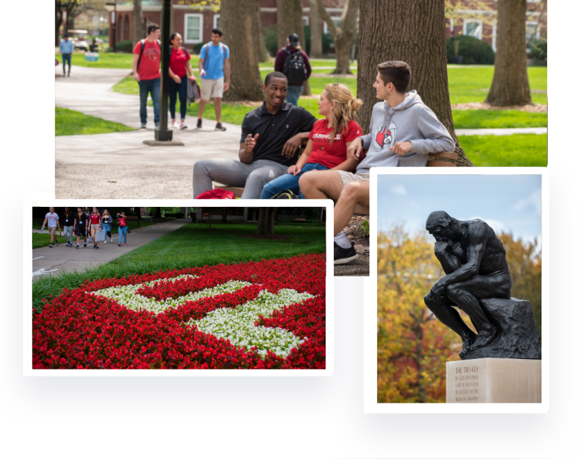 UofL campus image collage, students and grounds