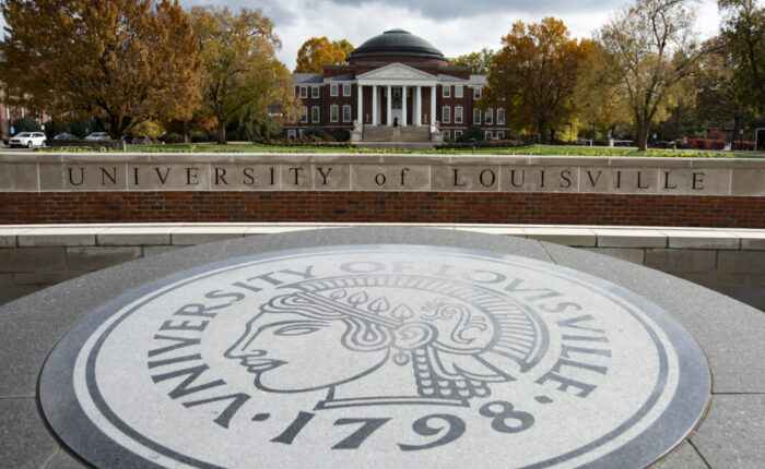 The Minerva Seal in front of the Oval with Grawemeyer Hall